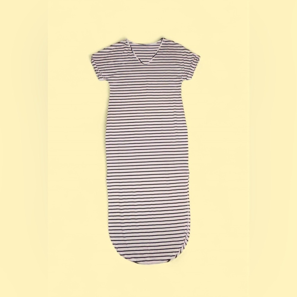 Boutique Striped Midi Dress Fitted V Neck - Size Large - NWT - Picture 3 of 7